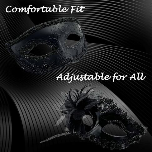 2 Pack Couple Masquerade Masks, Venetian Party Eye Mask Classic Mardi Gras Mask for Couples Women Men in Kuwait