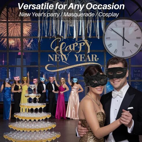 2 Pack Couple Masquerade Masks, Venetian Party Eye Mask Classic Mardi Gras Mask for Couples Women Men in Kuwait