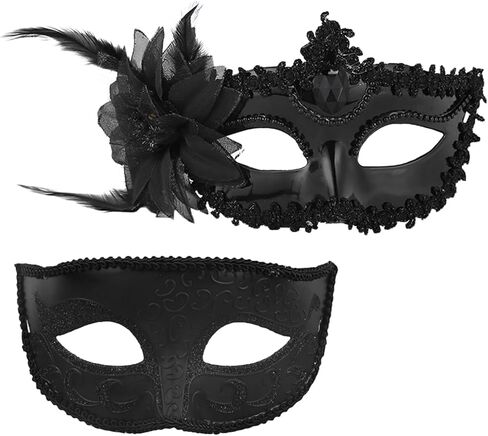 2 Pack Couple Masquerade Masks, Venetian Party Eye Mask Classic Mardi Gras Mask for Couples Women Men in Kuwait