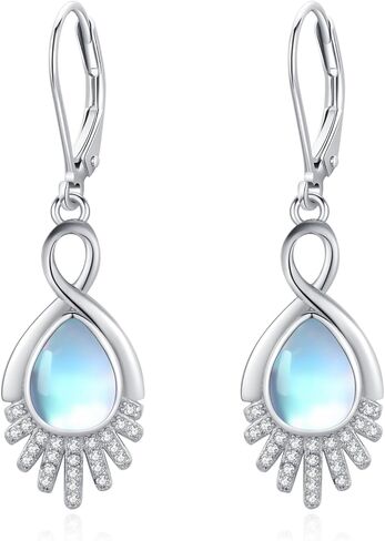 أقراط Moonstone 925 من الفضة الإسترليني قوس قزح Moonstone Huggie هوب أقراط للفتيات هيبوالرجينيك Moonstone مجوهرات Gfts للنساء in Kuwait
