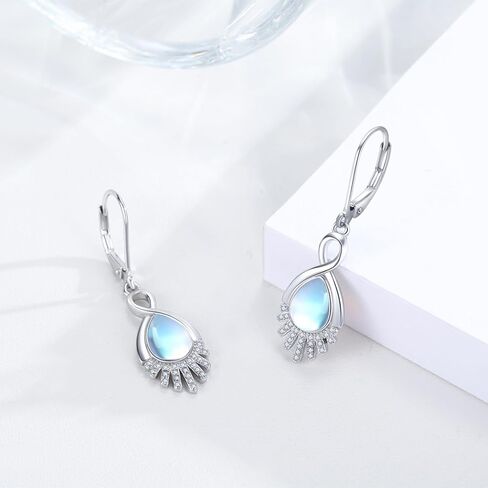 أقراط Moonstone 925 من الفضة الإسترليني قوس قزح Moonstone Huggie هوب أقراط للفتيات هيبوالرجينيك Moonstone مجوهرات Gfts للنساء in Kuwait