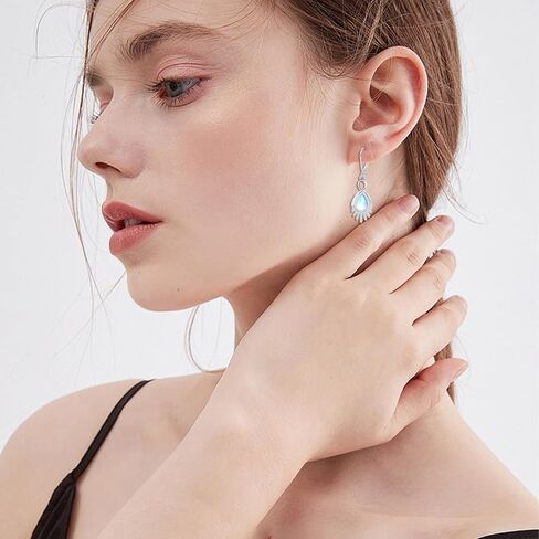 أقراط Moonstone 925 من الفضة الإسترليني قوس قزح Moonstone Huggie هوب أقراط للفتيات هيبوالرجينيك Moonstone مجوهرات Gfts للنساء in Kuwait