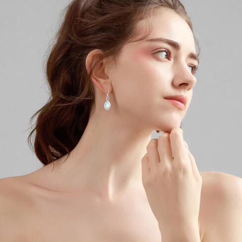 أقراط Moonstone 925 من الفضة الإسترليني قوس قزح Moonstone Huggie هوب أقراط للفتيات هيبوالرجينيك Moonstone مجوهرات Gfts للنساء in Kuwait