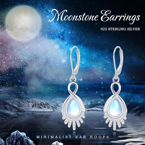 أقراط Moonstone 925 من الفضة الإسترليني قوس قزح Moonstone Huggie هوب أقراط للفتيات هيبوالرجينيك Moonstone مجوهرات Gfts للنساء in Kuwait