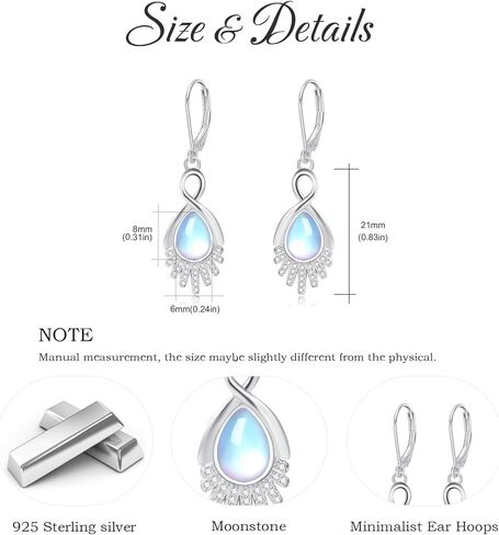أقراط Moonstone 925 من الفضة الإسترليني قوس قزح Moonstone Huggie هوب أقراط للفتيات هيبوالرجينيك Moonstone مجوهرات Gfts للنساء in Kuwait