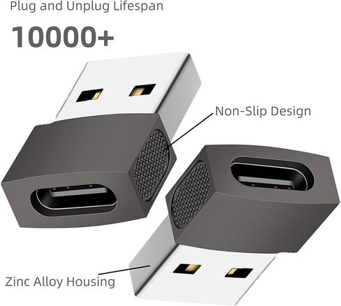 Hichain Pack of 2 USB A to USB C OTG Adapter Gray, 480Mbps Data Sync Zinc Alloy Type A Male to USB 2.0 Type C Female Converter for Charger USB C Cable PC Laptop Flash Drive ADT-AAG2 in Saudi Arabia