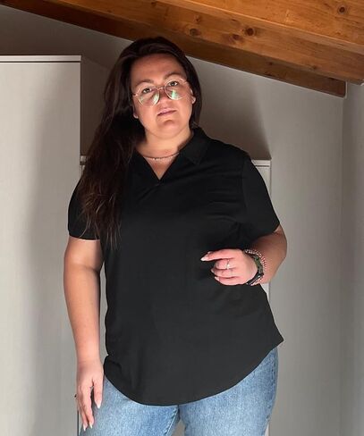 RITERA Plus Size Tops for Womens Polo Shirt Zipper Tshirt Office Business V Neck Tunic Work Blouses Dressy Collared Clothes in Kuwait