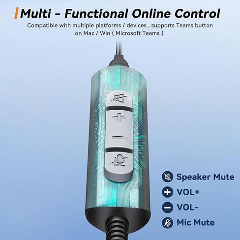 سماعة رأس Wantek مع ميكروفون، سماعة رأس USB مع ميكروفون، سماعة كمبيوتر مع ميكروفون عازل للضوضاء لأجهزة الكمبيوتر المحمول، أدوات التحكم في كتم الصوت، سماعة رأس سلكية للعمل من المنزل/المكتب المفتوح/مركز الاتصال in Kuwait