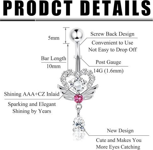 Subiceto 10 قطع حلقات زر البطن الجراحية الفولاذية للنساء مطلية بالذهب متدلية ثقب البطن المتدلية لطيف تشيكوسلوفاكيا ثعبان فراشة السرة حزمة in Kuwait