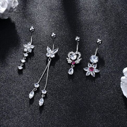 Subiceto 10 قطع حلقات زر البطن الجراحية الفولاذية للنساء مطلية بالذهب متدلية ثقب البطن المتدلية لطيف تشيكوسلوفاكيا ثعبان فراشة السرة حزمة in Kuwait