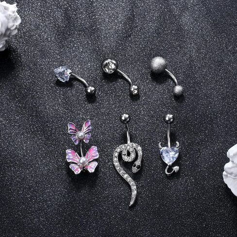 Subiceto 10 قطع حلقات زر البطن الجراحية الفولاذية للنساء مطلية بالذهب متدلية ثقب البطن المتدلية لطيف تشيكوسلوفاكيا ثعبان فراشة السرة حزمة in Kuwait