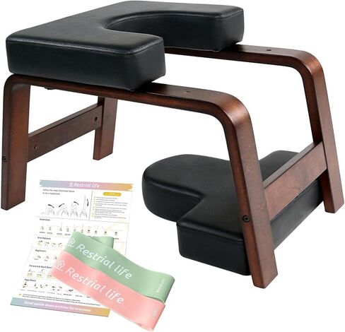 Yoga Headstand Bench- Stand Yoga Chair for Family, Gym - Wood and PU Pads - Relieve Fatigue and Build Up Body (Multi-Color) in Saudi Arabia