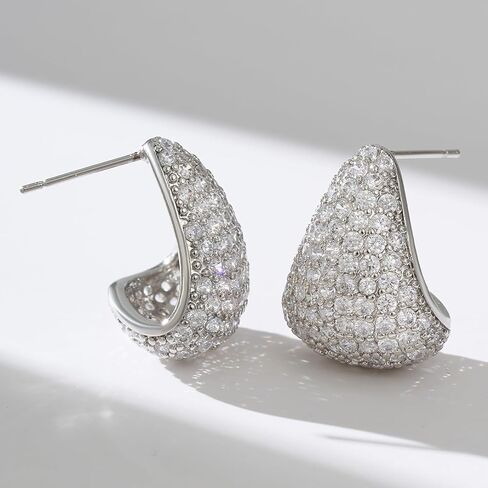 SWEETV Chunky Gold Hoop Earrings, Teardrop CZ 14K Gold Plated Hoop Earrings for Women Trendy, Statement Stud Earrings Jewelry for Women Girls Gift in Kuwait