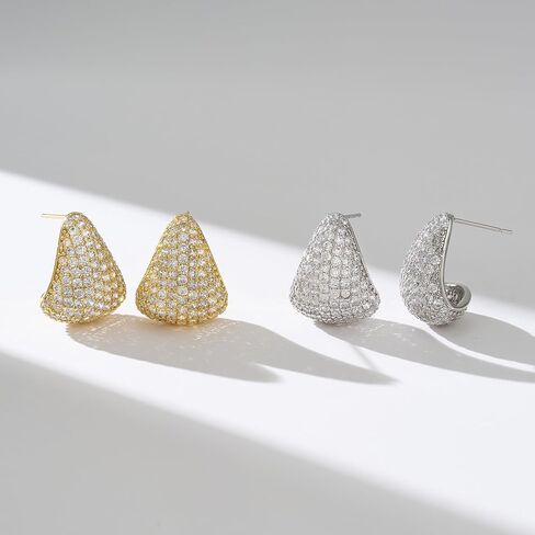 SWEETV Chunky Gold Hoop Earrings, Teardrop CZ 14K Gold Plated Hoop Earrings for Women Trendy, Statement Stud Earrings Jewelry for Women Girls Gift in Kuwait