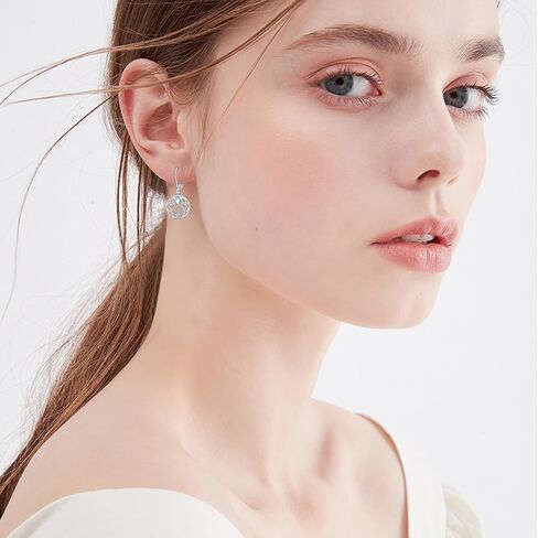 Wolf Earrings S925 Sterling Silver Moonstone Wolf Leverback Earrings Crescent Moon Dangle Drop Earrings Animal Earrings Wolf Hoop Earrings Howling Wolf Jewelry for Women Girls, Sterling Silver, No in Saudi Arabia