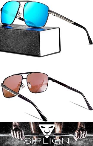 SIPLION Men's Driving Polarized Rectangular Square Sunglasses Metal Frame in Kuwait