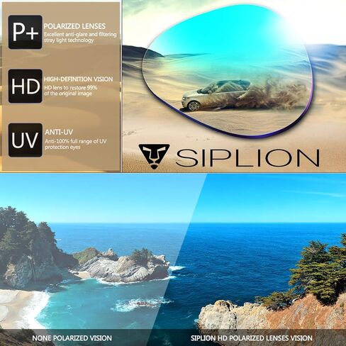 SIPLION Men's Driving Polarized Rectangular Square Sunglasses Metal Frame in Kuwait