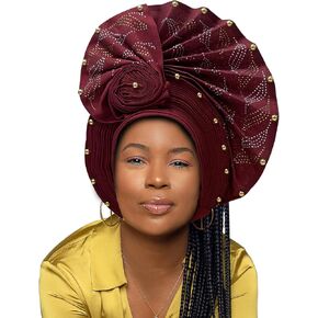 Nigerian Luxury Aso Oke Headtie, African Headgear Women Headbands Head Wrap Turban Cap Auto Gele Headscarf For Party
