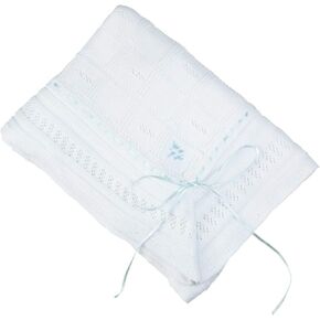 Feltman Brothers Baby Girls White Christening Baptism Shawl Blanket Pink Ribbon Trim, White/Pink, 48 x 48