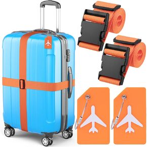 Luggage Straps w/Name Tags (Black, 73.6" Long, 2 Inches Wide, 4 Pack), Adjustable Nylon Belt for Travel Suitcases & Bags by Mifflin-USA
