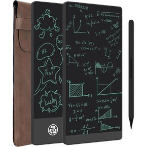 LCD Writing Tablet, Full Screen Erasable Digital Notepad with Leather Case for Kids and Adults, Drafting, Taking Notes and Leaving Message, 6.5 Inches Screen Black