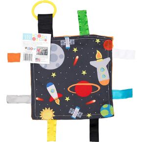 Baby Sensory, Security & Teething Closed Ribbon Tag Lovey Blanket with Minky Dot Fabric: 14X18 (Outer Space)