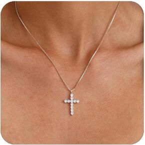 Fissen Cross Necklace for Women 14K Gold Plated Cross Pendant Necklace Tiny Sideway Cross Choker Necklaces for Women Trendy Gold Jewelry Gift