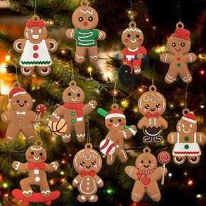 12pcs Gingerbread Man Ornaments for Christmas Tree Assorted Plastic Gingerbread Figurines Ornaments for Christmas Tree Hanging Decorations 3 Inch Tall