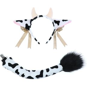 BXT Lion/Lemur Ears and Tail Set - Bendable Tail, Ear Headband, Animal Cosplay Costume Accessories for Halloween Party