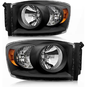 2006-2008 Dodge Ram Headlights Assembly for 2006 2007 2008 Dodge Ram 1500/2006 2007 2008 2009 Dodge Ram 2500 3500 Chrome Housing Amber Reflector Replacement Driver and Passenger Side