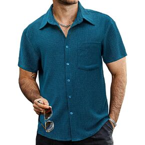 VATPAVE Mens Summer Striped Shirts Button Down Short Sleeve Vintage Beach Hawaiian Shirts with Pocket