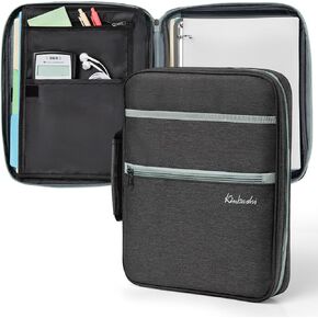 3-Inch Zipper Binder, Round Ring Binder with Handle and Shoulder Strap, Black