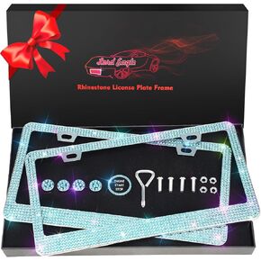 Lord Eagle License Plate Frames with GiftBox and 7 Shiny Crystal Rows,Over 1050 pcs 14 Facets SS16 Finest Handcrafted Luxury (AB Colorful Rhinestones)2 Pack