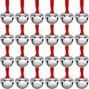1.5 Inches Christmas Believe Bells Ornaments for Crafts Sleigh Decorations Bells Hanging Bells Printed Believe Joy Noel Bells Decor (Gold, 24 Pieces)
