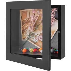 Frametory, 8x8 Shadow Box Frame - Front Opening - 2 inch Depth Display Box for Wall and Tabletop Display- Memory Box, 6 Pins Included (8x8, Black)