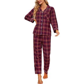 HEARTNICE Cotton Pajama Set for Women Soft Plaid Long Sleeve Flannel Pajamas Set Button Down Woven 2 Piece Lounge Set
