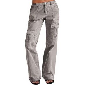 Flamingals Women's Flap Pocket Wide Leg Cargo Pants Low Waist Casual Pants