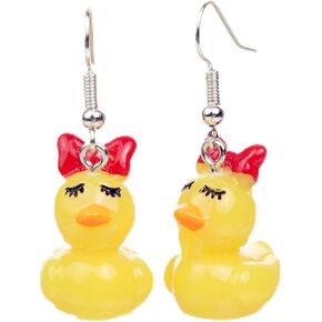Yellow Rubber Duck Earrings Funny Personalized Cartoon Resin Ducky with Glass Christmas Hat Cute Colorful Animal Lightweight Dangle Drop Earrings for Women Teen Girls Birthday Summer Holiday Trendy Jewelry Gifts