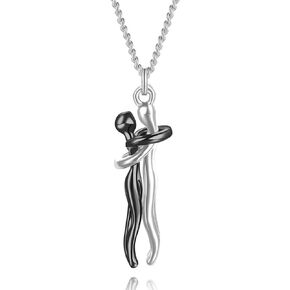 S925 Sterling Silver Couple Hug Necklace - With Ready To Gift Box & To My Love Self Note - Birthday/Valentine's Day Gift For Couples - High Quality Craftmanship