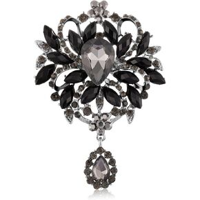 LAXPICOL Wedding Bridal Big Brown Crystal Rhinestone Bouquet Brooch Pin for Women Golden Tone