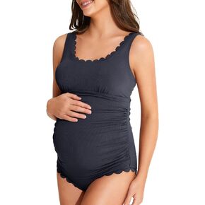 Summer Mae Ribbed Maternity One Piece Swimsuit Scalloped Cut Out Pregnancy Bathing Suit Square Neck Swimwear