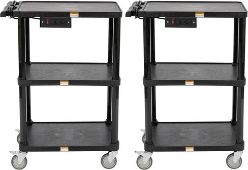 Pearington 3-Shelf Mobile Utility Cart with 3 Outlets and 8' Cord, Heavy-Duty Service Cart for Offices and Warehouses with 3 Shelves, Black in Kuwait