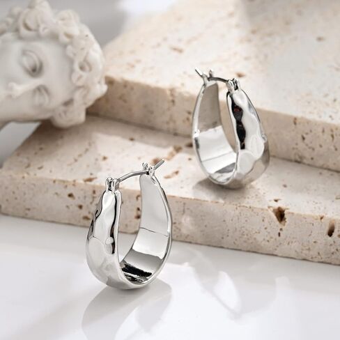 LILIE&WHITE أقراط دائرية ذهبية مكتنزة للنساء أقراط دائرية سميكة ذهبية أقراط دائرية لطيفة لا تسبب الحساسية أقراط عصرية للفتيات مجوهرات... in Kuwait