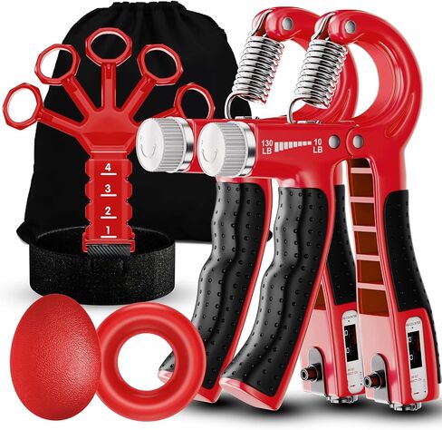 Grip Strength Trainer(5 Pack) with Finger Exerciser, Hand Grip Strengthener, Finger Stretcher,Grip Ring & Stress Relief Ball for Muscle Building and Injury Recover with Carry Bag in Saudi Arabia