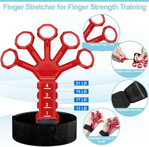 Grip Strength Trainer(5 Pack) with Finger Exerciser, Hand Grip Strengthener, Finger Stretcher,Grip Ring & Stress Relief Ball for Muscle Building and Injury Recover with Carry Bag in Saudi Arabia