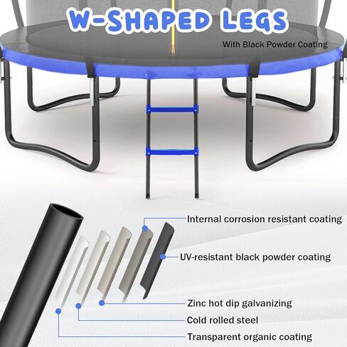 Trampoline 12FT 14FT Trampoline for Kids/Adults - Outdoor Recreational Trampolines with Enclosure Net Curved Poles and Ladder, Heavy Duty Trampoline Anti-Rust Coating, ASTM Approval in Saudi Arabia