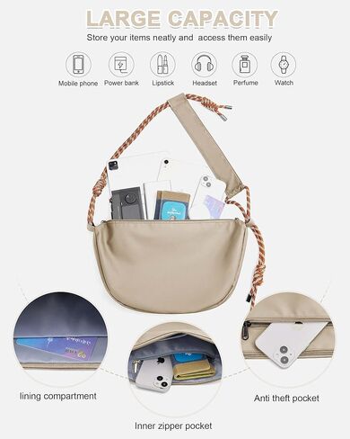 SEAFEW حقيبة هوبو رمادية للنساء والرجال محفظة كروس بودي حبال على ظهره حقائب يد للسيدات حقائب كتف أنيقة حقيبة الهلال حقيبة عبر الجسم حقائب عصرية صغيرة من النايلون حزمة مراوح ناعمة كاجوال in Kuwait