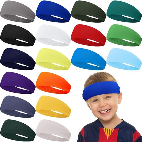 Ceenna 18 Pieces Kids Sports Sweatbands for Boys Girls Athletic Headband Wicking Elastic Breathable for Child in Kuwait