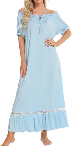 ثوب نوم نسائي Vidifid بأكمام طويلة، ملابس نوم على طراز الأميرة الفيكتورية، فستان نوم طويل طويل in Kuwait