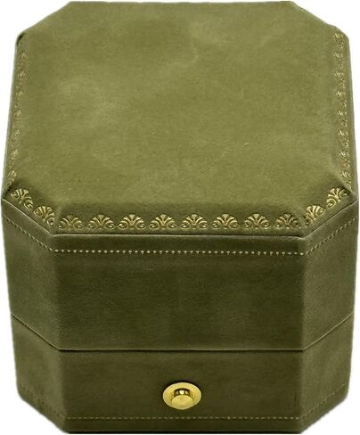 WHSLILR Velvet Jewelry Ring Box - Octagon Engagement Ring Box with Hinged Lid for Proposal Engagement Wedding, Proposal Ring Box with Gold Lace in Saudi Arabia